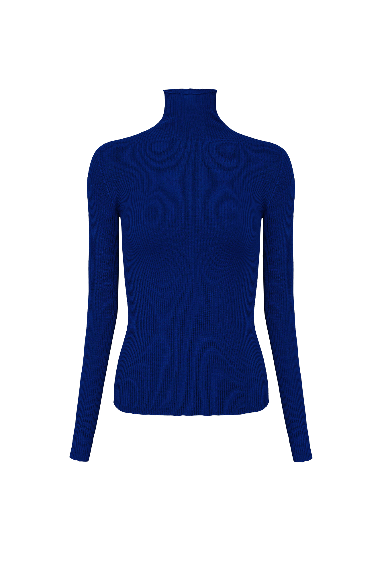 Бесшовная трикотажная водолазка из шерсти мериноса экстрафайн. Модель приталенного силуэта, с длинными рукавами и высоким воротником-стойкой.