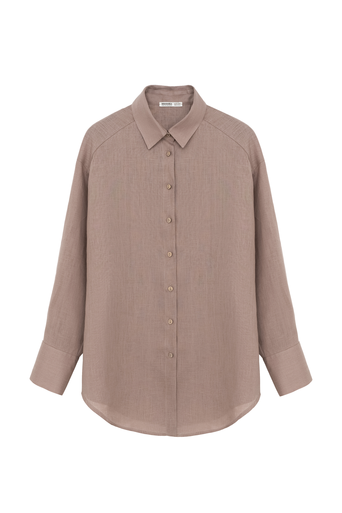 Классическая рубашка из 100% льна. Модель прямого кроя с отложным воротником, длинными рукавами с манжетами на пуговицах и закругленным нижним краем. Застежка на пуговицы.