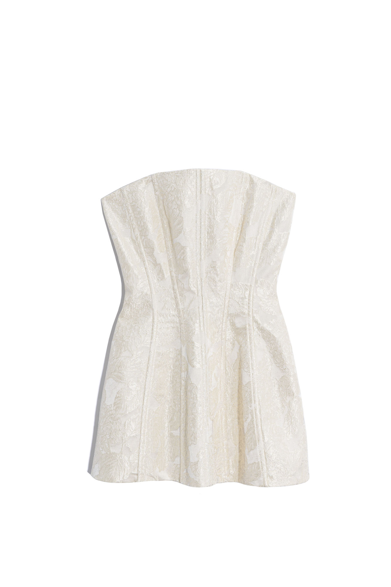 Удлиненный корсет из жаккарда. Модель приталенного силуэта, с потайной застежкой на молнию сзади. Изделие на подкладке.