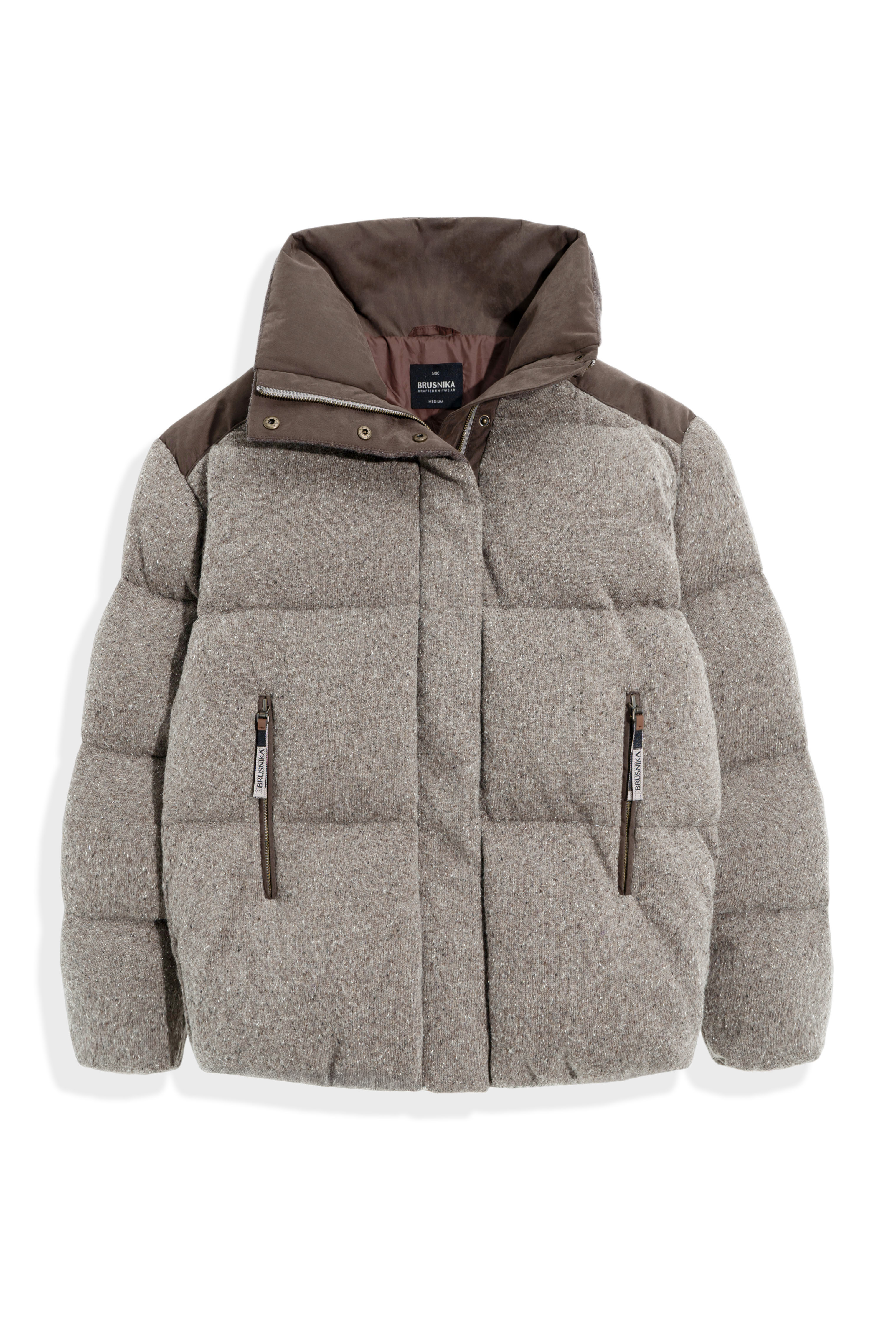 Трикотажный пуховик с капюшоном 