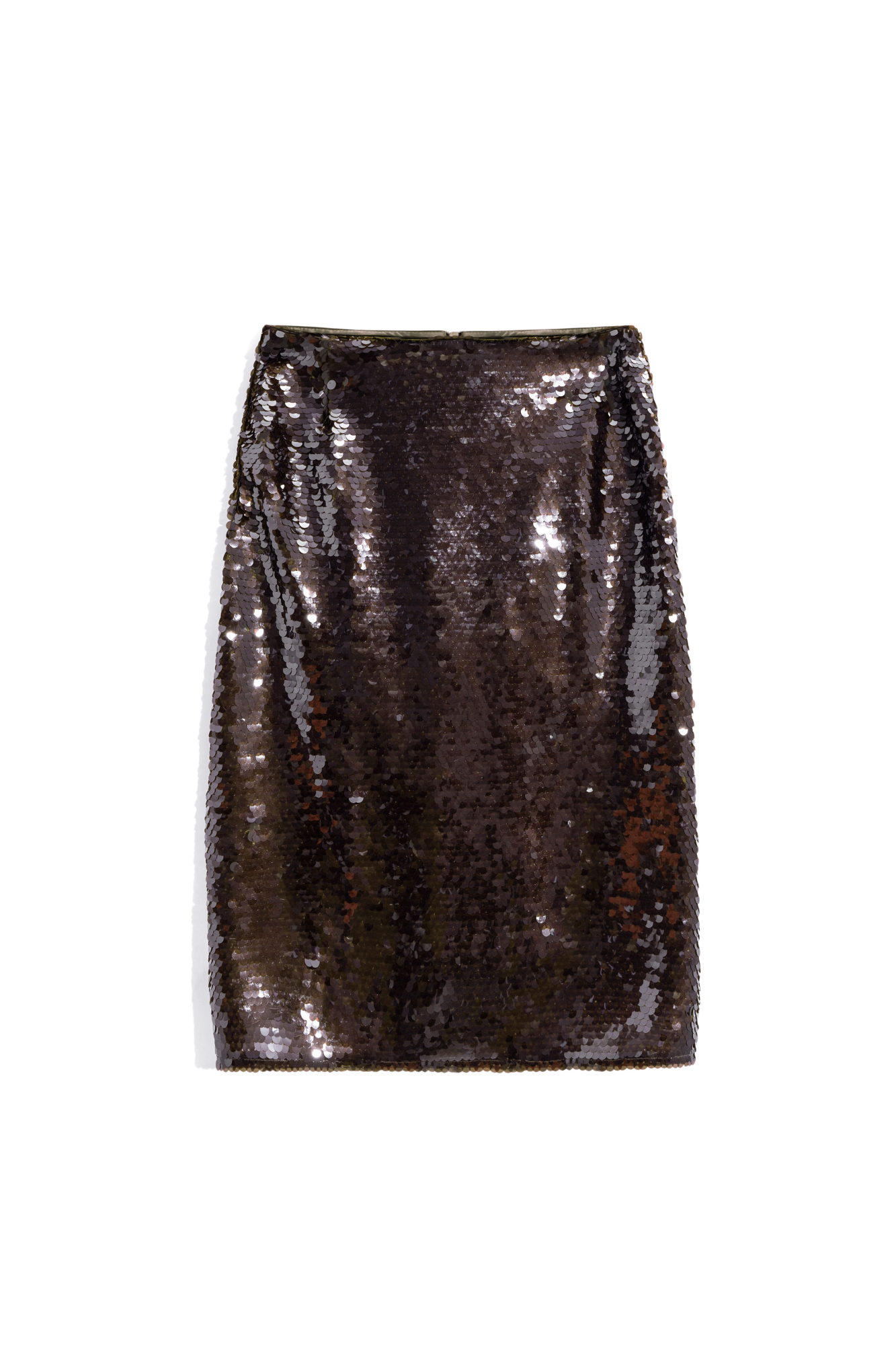 Юбка длины миди, декорированная пайетками. Застежка на молнию сзади. Изделие на подкладке.