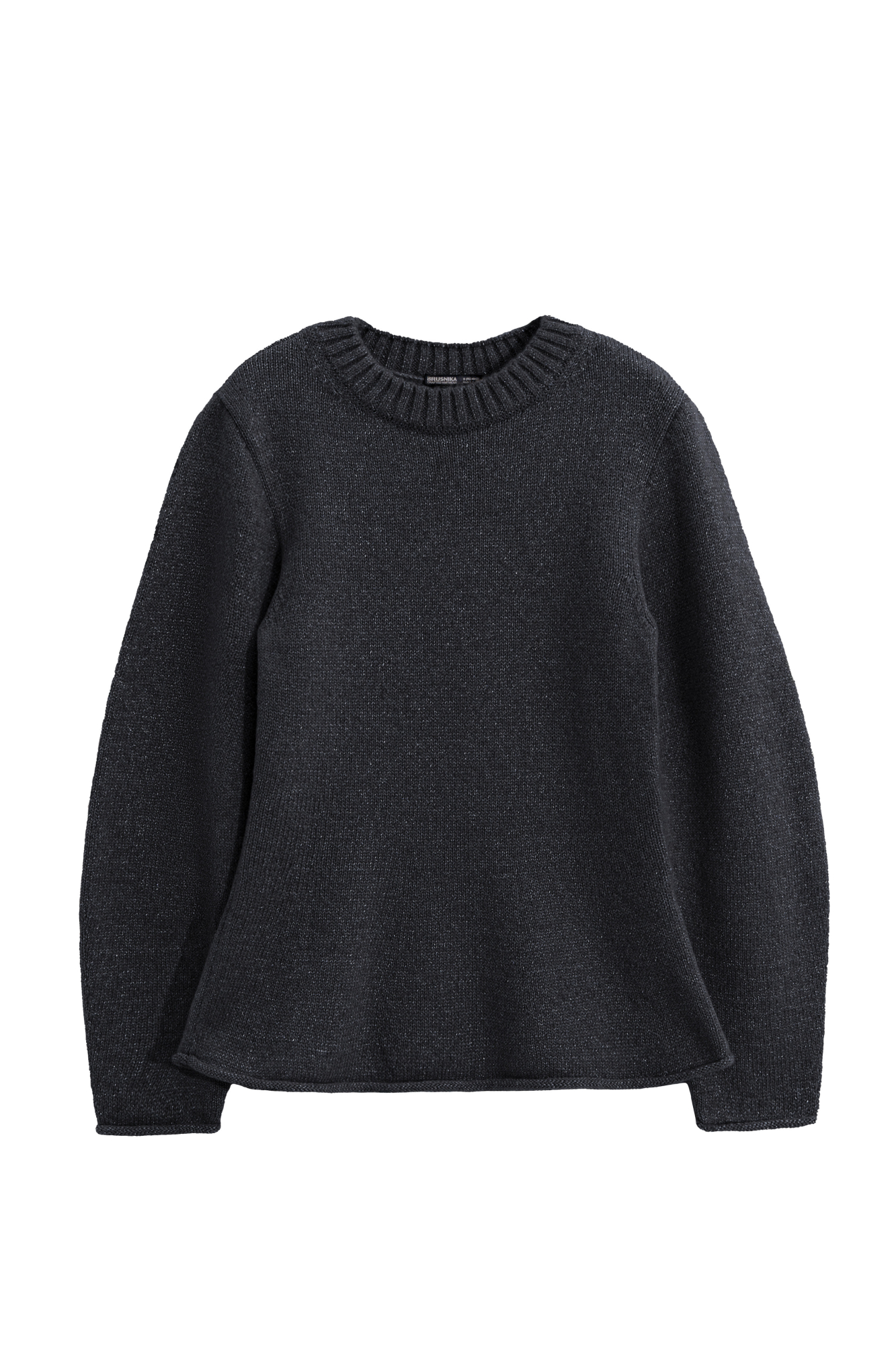 Трикотажный джемпер из шерсти мериноса экстрафайн с люрексом. Модель приталенного силуэта с объемными рукавами и круглым вырезом горловины.