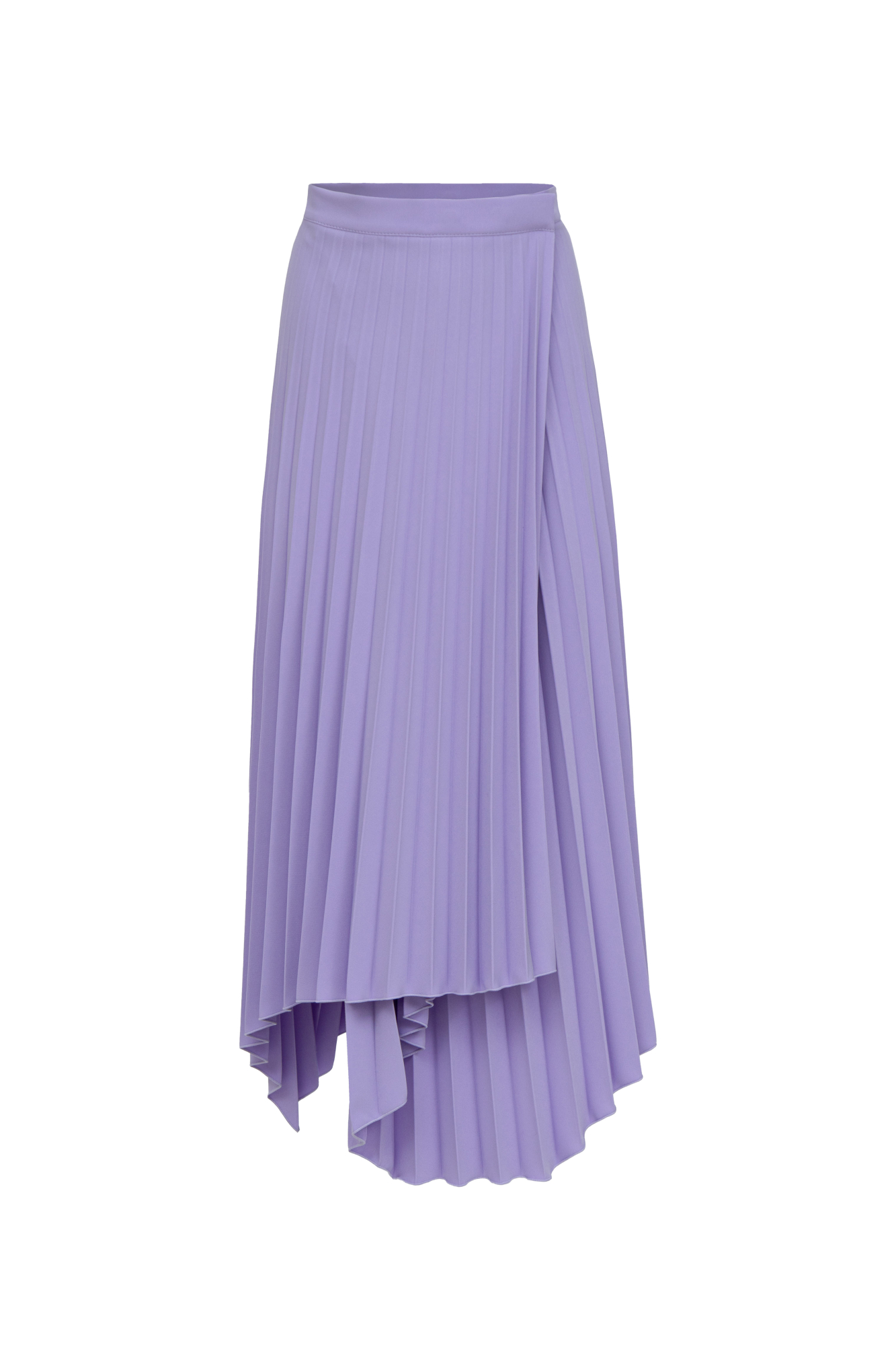 Плиссированная юбка длины миди. Модель на запах с асимметричным низом. Застежка на кнопки. 