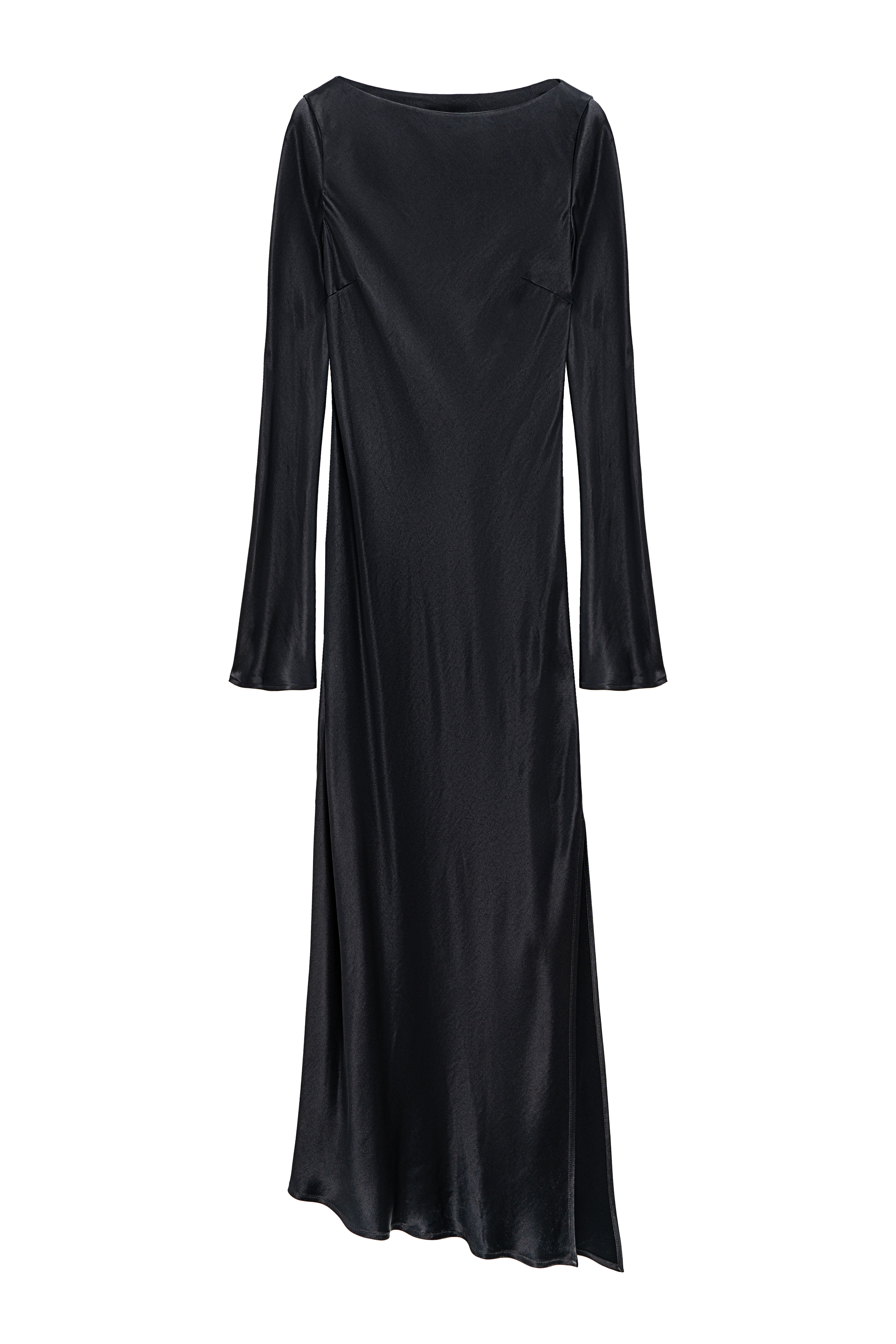 Атласное платье с длинными рукавами