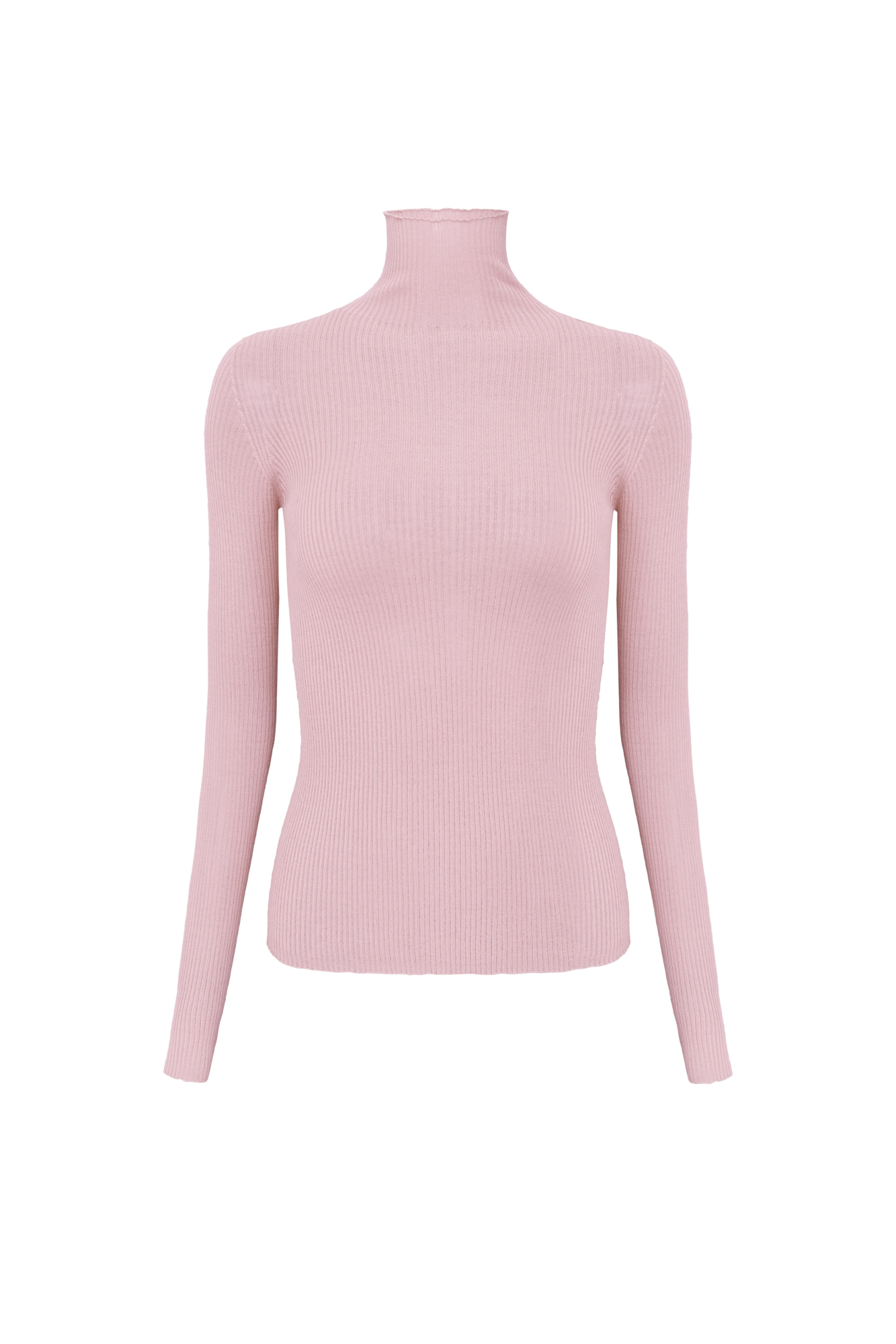 Бесшовная трикотажная водолазка из шерсти мериноса экстрафайн. Модель приталенного силуэта, с длинными рукавами и высоким воротником-стойкой.