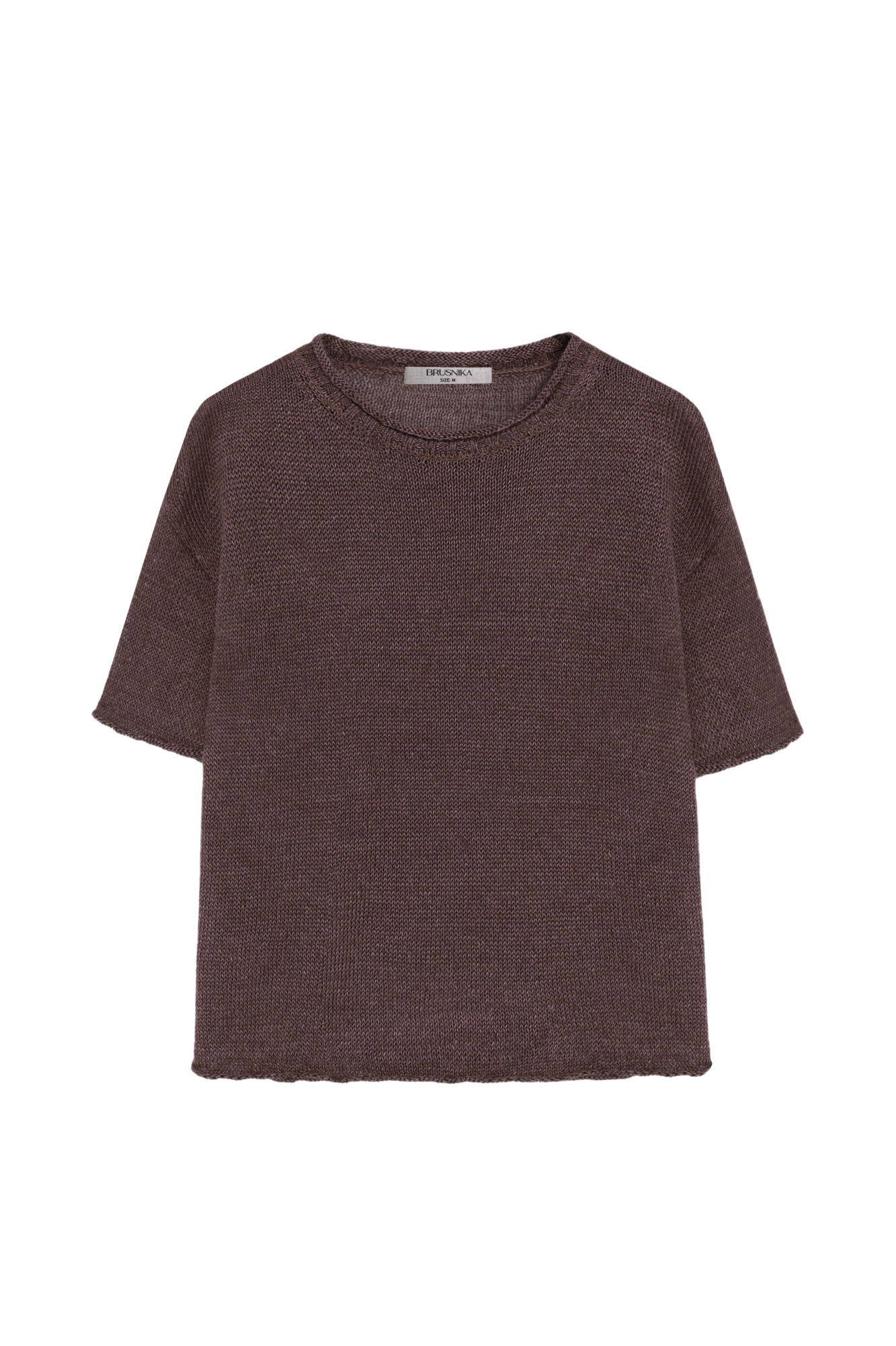 Трикотажная футболка из 100% льна. Модель свободного силуэта со спущенной линией плеча, коротким рукавом и круглымм вырезом горловины.