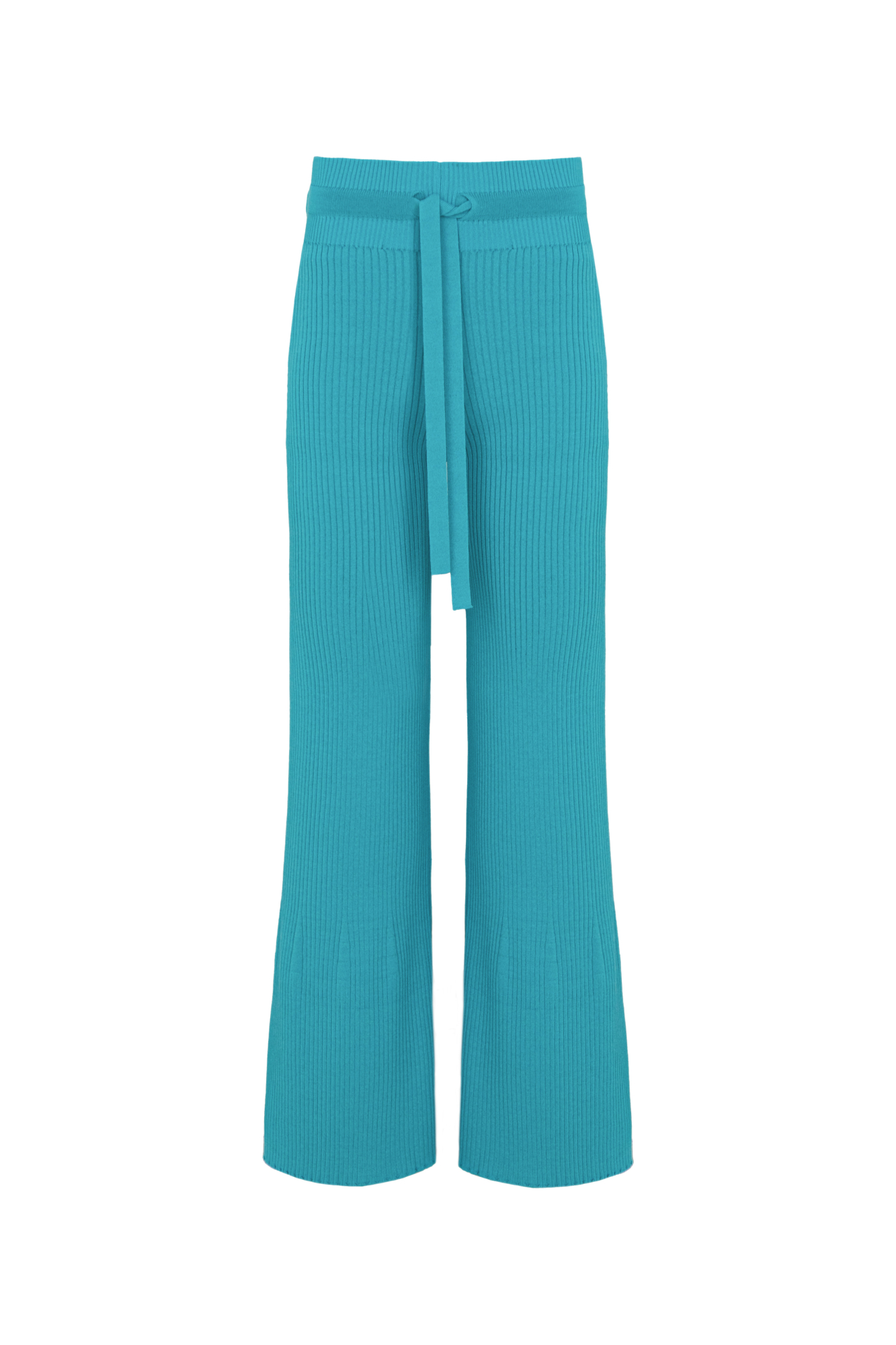 Трикотажные расклешенные брюки в рубчик, с разрезами снизу, высокая посадка, пояс на кулиске.&nbsp;&nbsp;