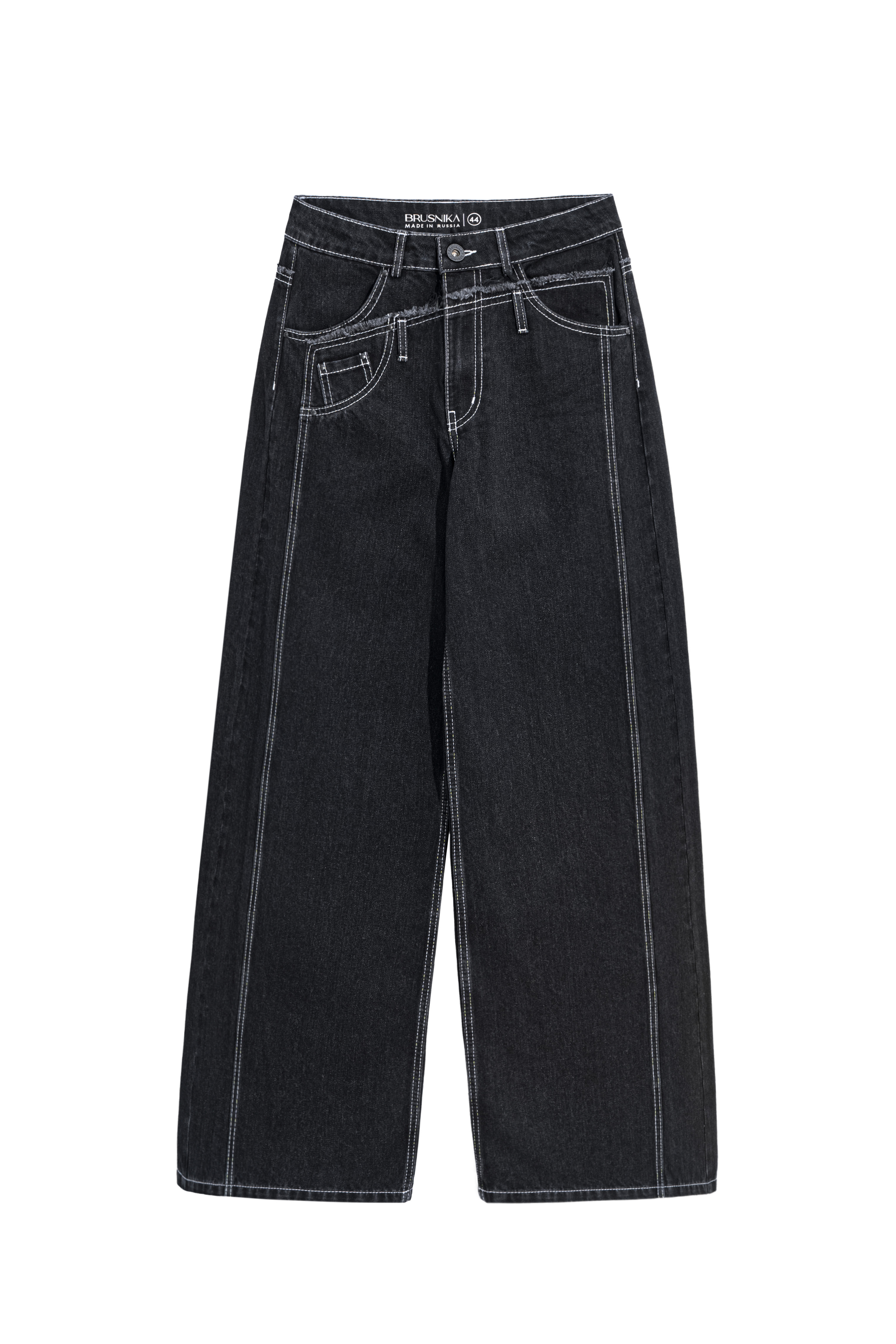 Джинсы с асимметричной деталью на поясе