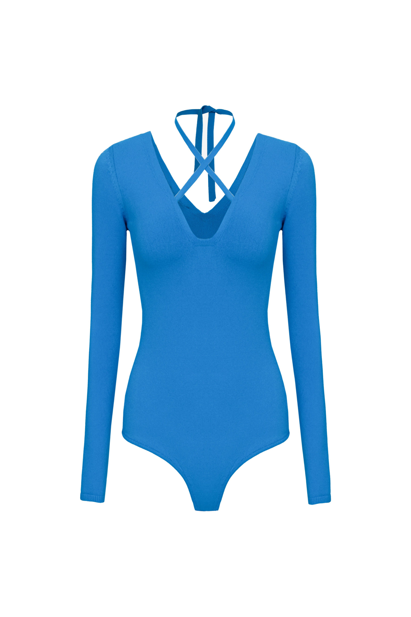 Трикотажное боди из вискозы с акцентным вырезом и лентой-завязкой на шее.