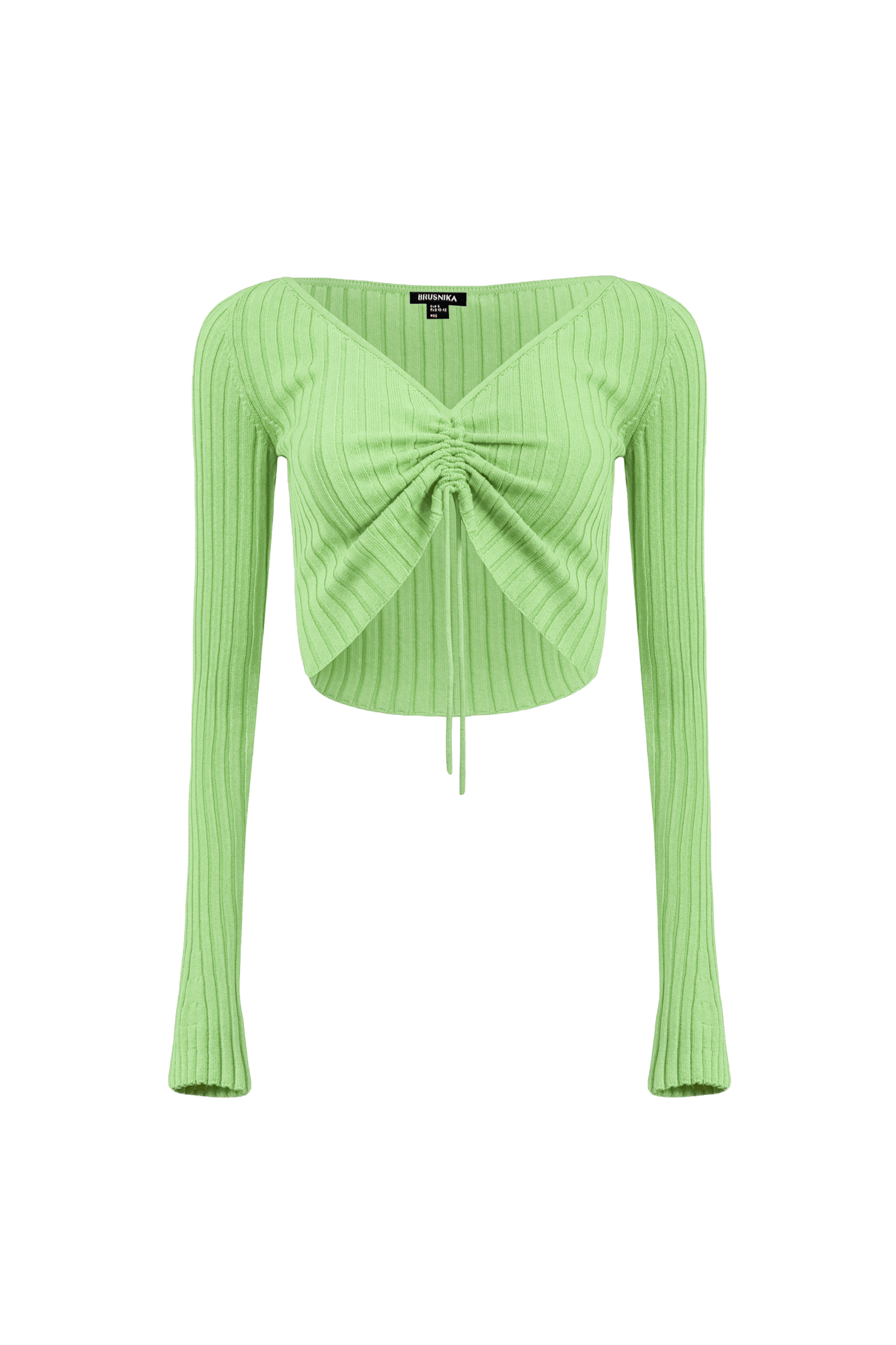 Трикотажный топ из вискозы с длинным рукавом. Модель с V-вырезом и регулируемой кулиской спереди.