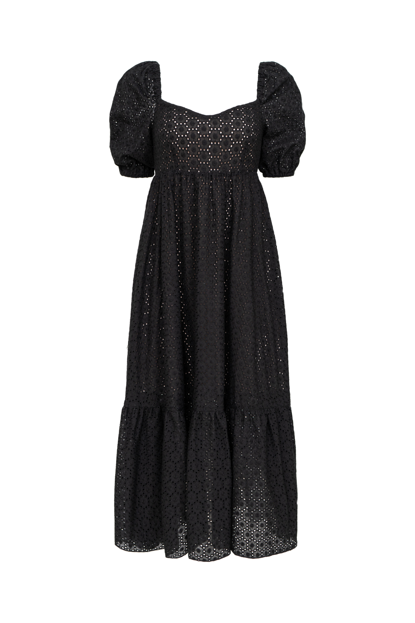 Платье из 100% хлопка с рукавами-фонариками и завышенной талией.