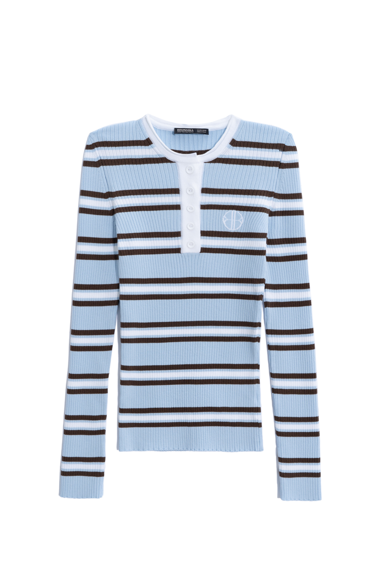 Трикотажный лонгслив из вискозы. Модель с круглым вырезом горловины с планкой на пуговицах и брендированным ярлыком на груди.