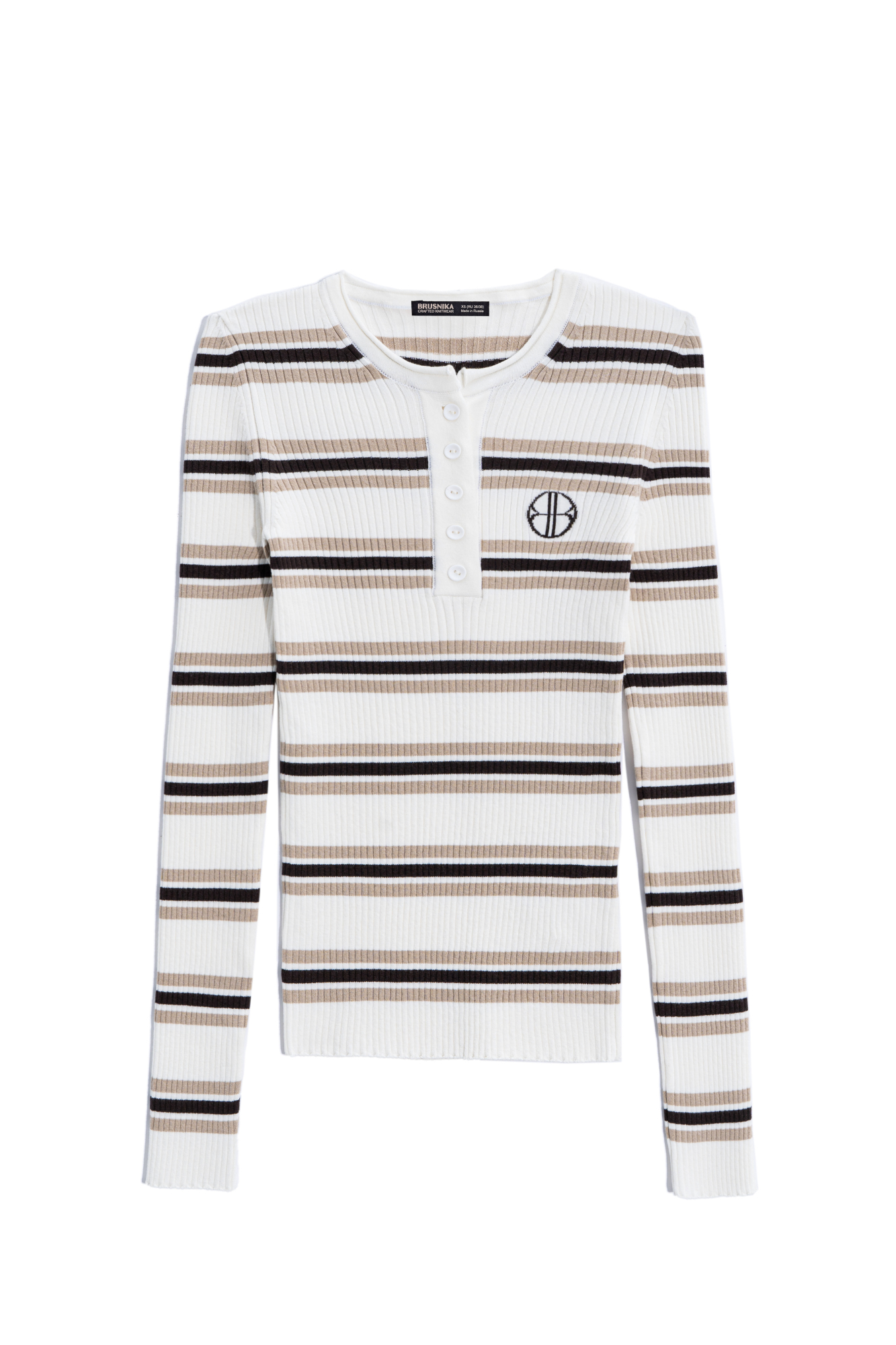 Трикотажный лонгслив из вискозы. Модель с круглым вырезом горловины с планкой на пуговицах и брендированным ярлыком на груди.