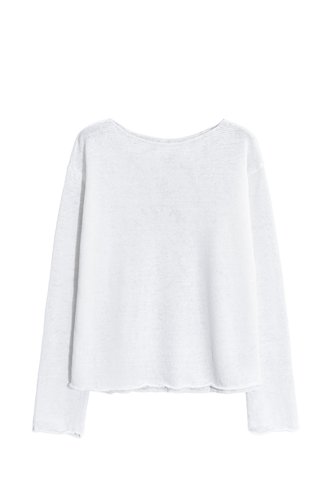 Трикотажный джемпер из 100% льна. Модель свободного кроя, со спущенной линий плеч и неглубоким вырезом горловины. Края изделия декорированы валиками. 