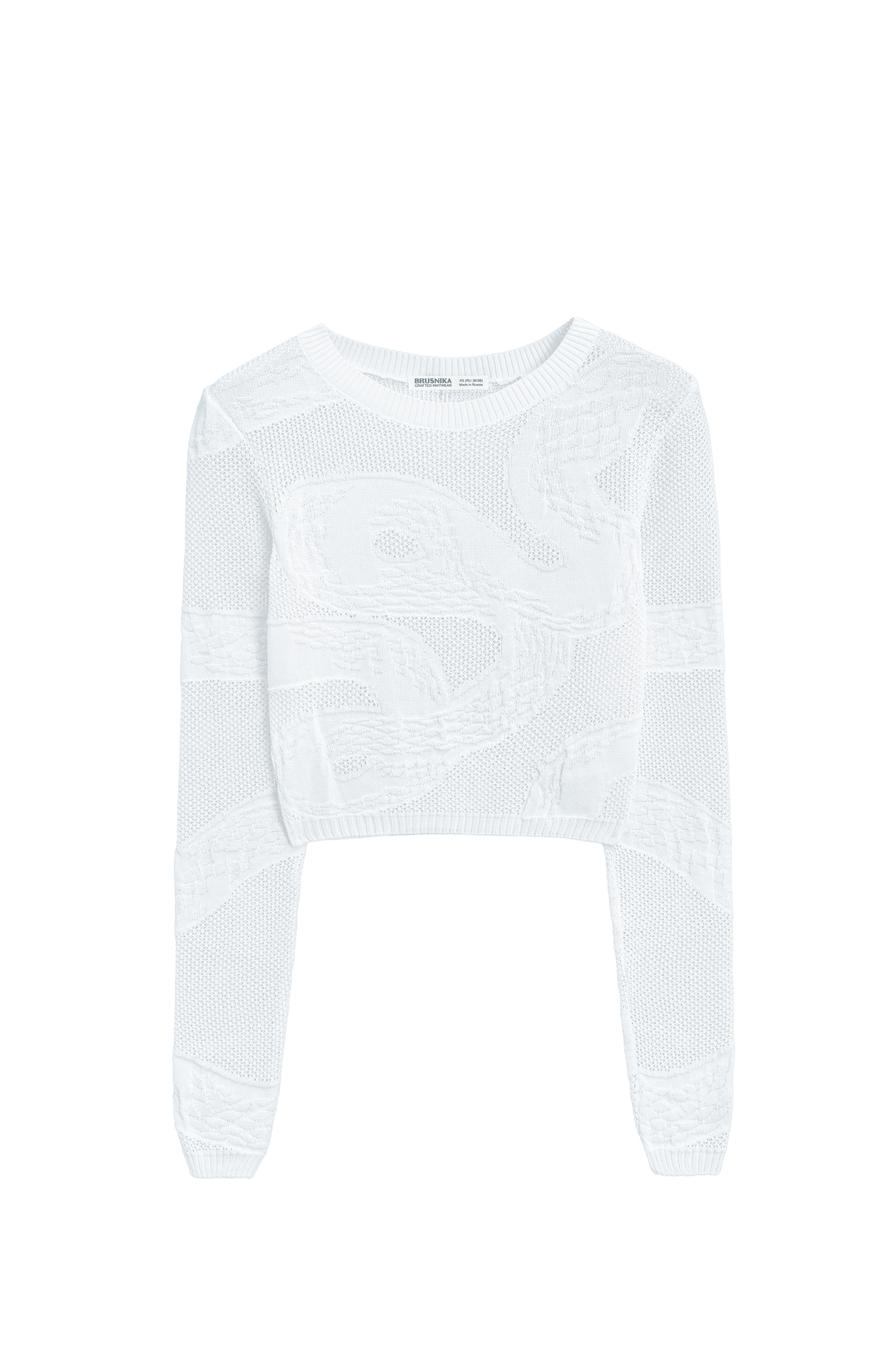 Трикотажный топ из органического хлопка. Молель укороченного силуэта, с длинными рукавами и круглым вырезом горловины. Изделие декорировано жаккардовым узором в виде змеи. Без подкладки.<br />
Органический хлопок - более экологичная и безопасная альтернатива обычному хлопку, выращенная без использования химикатов.