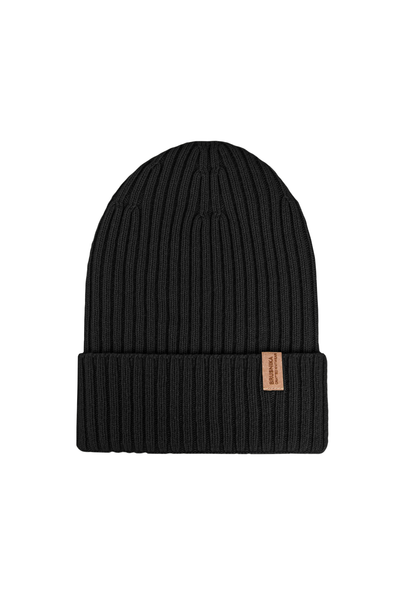 Объёмная цельновязаная шапка из кашемира и шерсти. Модель с отворотом.