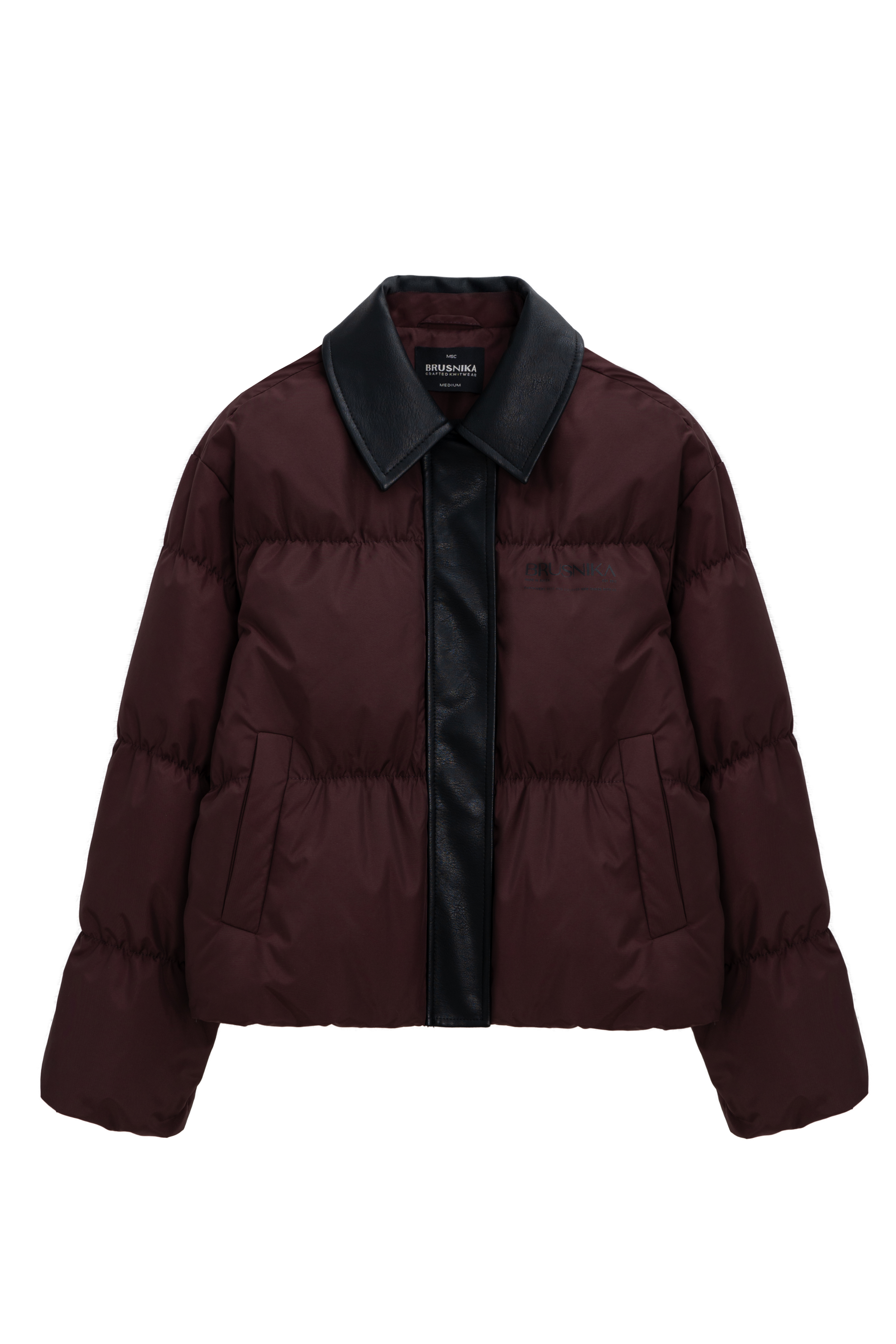 Пуховик с отложным воротником из экокожи