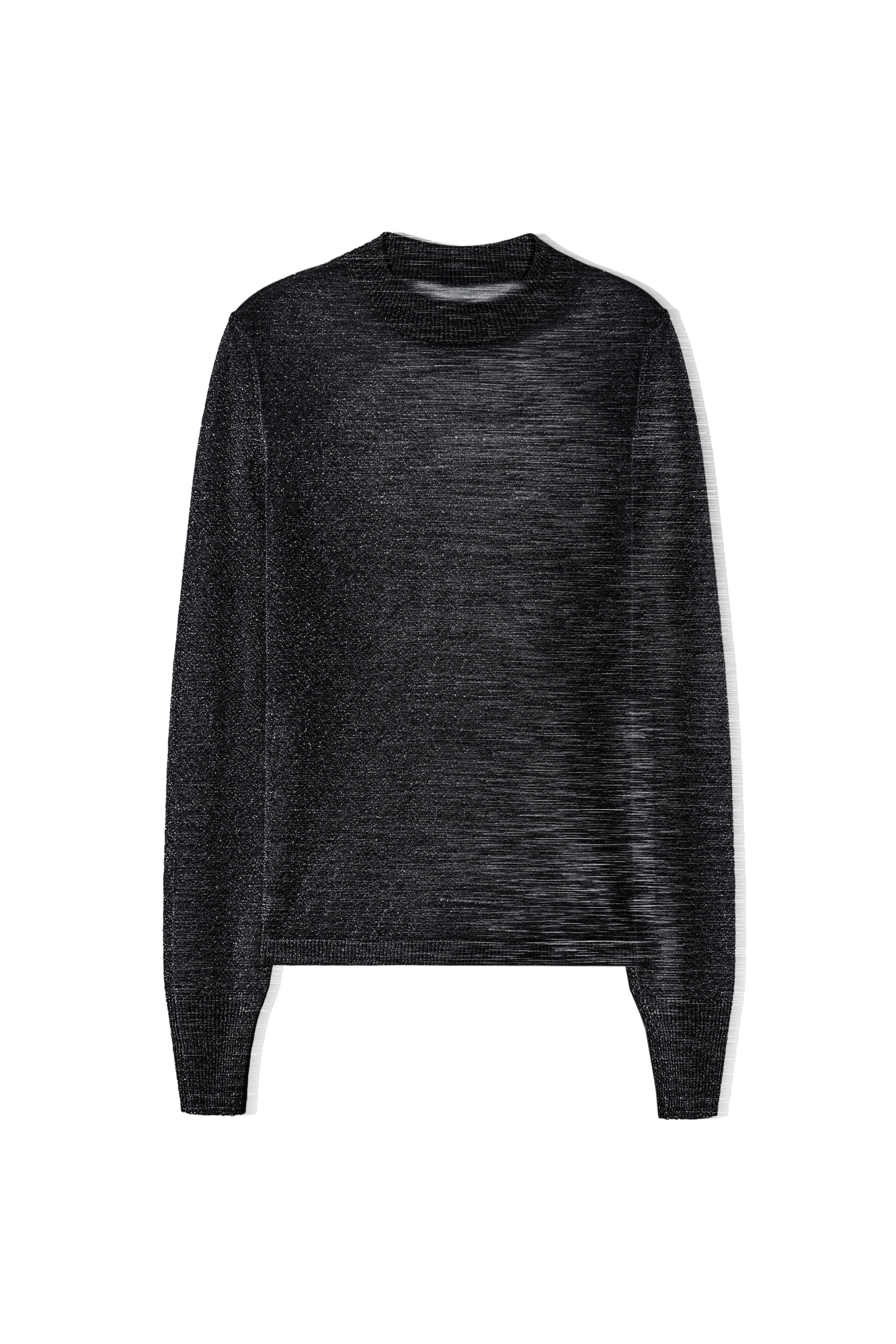 Трикотажная тонкая водолазка из вискозы с добавлением люрекса. Модель с длинным рукавом и воротником-стойкой. Воротник, манжеты рукавов и низ изделия выполнены в рубчик.