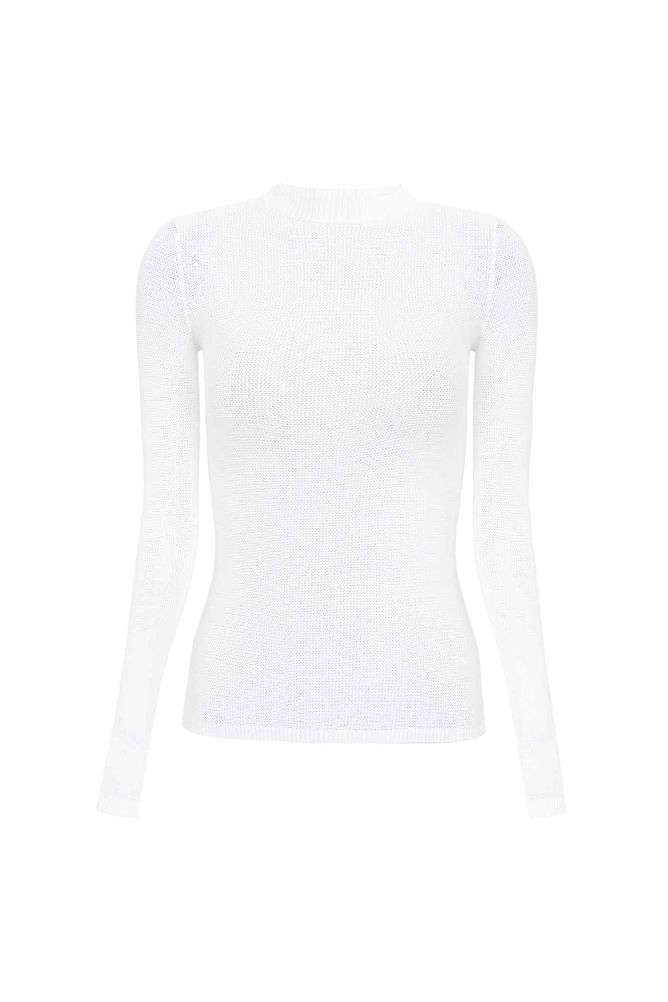 Трикотажный лонгслив с орнаментов в виде большого сердца на спине. Модель по фигуре выполнена ажурным переплетением с имитацией "сетки". 