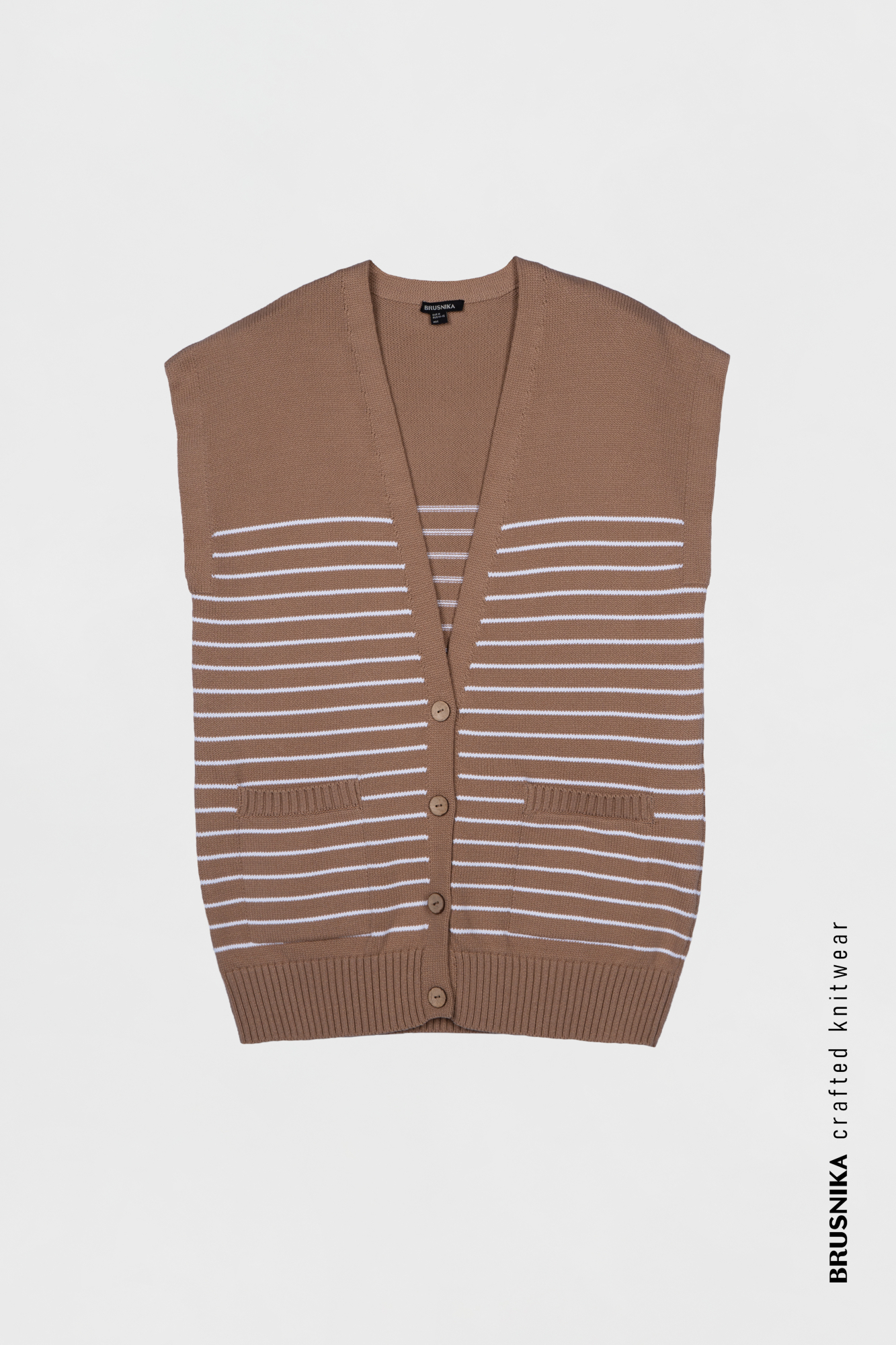 Хлопковый жилет с V-образным вырезом в полоску с карманами.