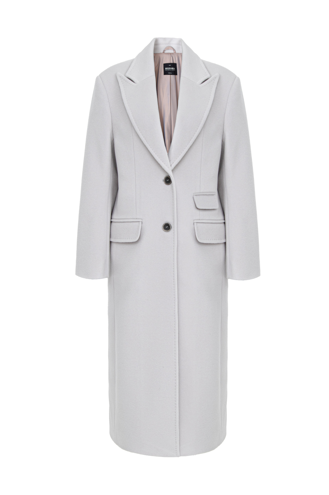 Пальто из шерсти. Воротник с лацканами, длинные рукава, боковые карманы с клапанами, застежка на пуговицы.