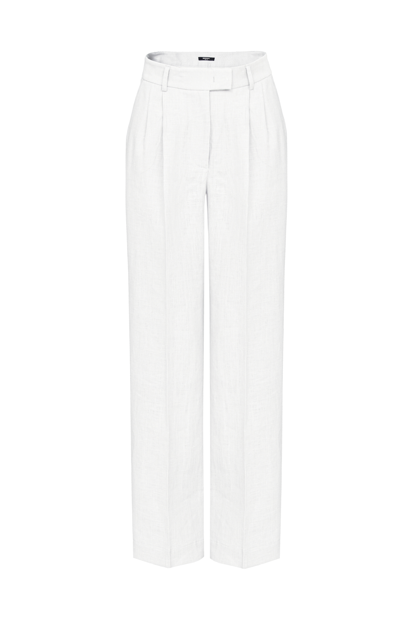 Брюки палаццо выполненные из 100% льна. Модель прямого кроя с защипами на талии, шлевками на поясе для ремня, карманами и застежкой на молнию и скрытый крючок. Дополнить образ можно жакетом.