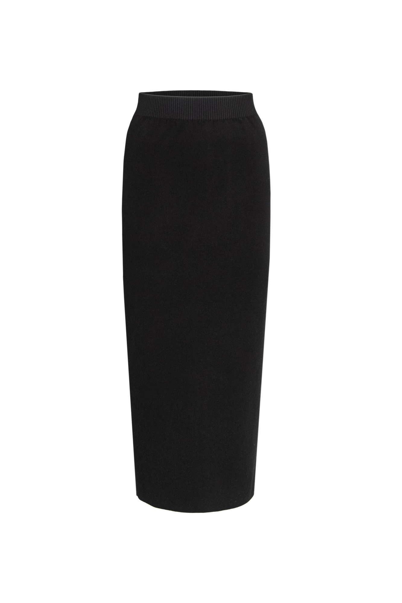 Трикотажная юбка из мягкой вискозы с разрезом сзади и поясом из эластичной ленты в рубчик.