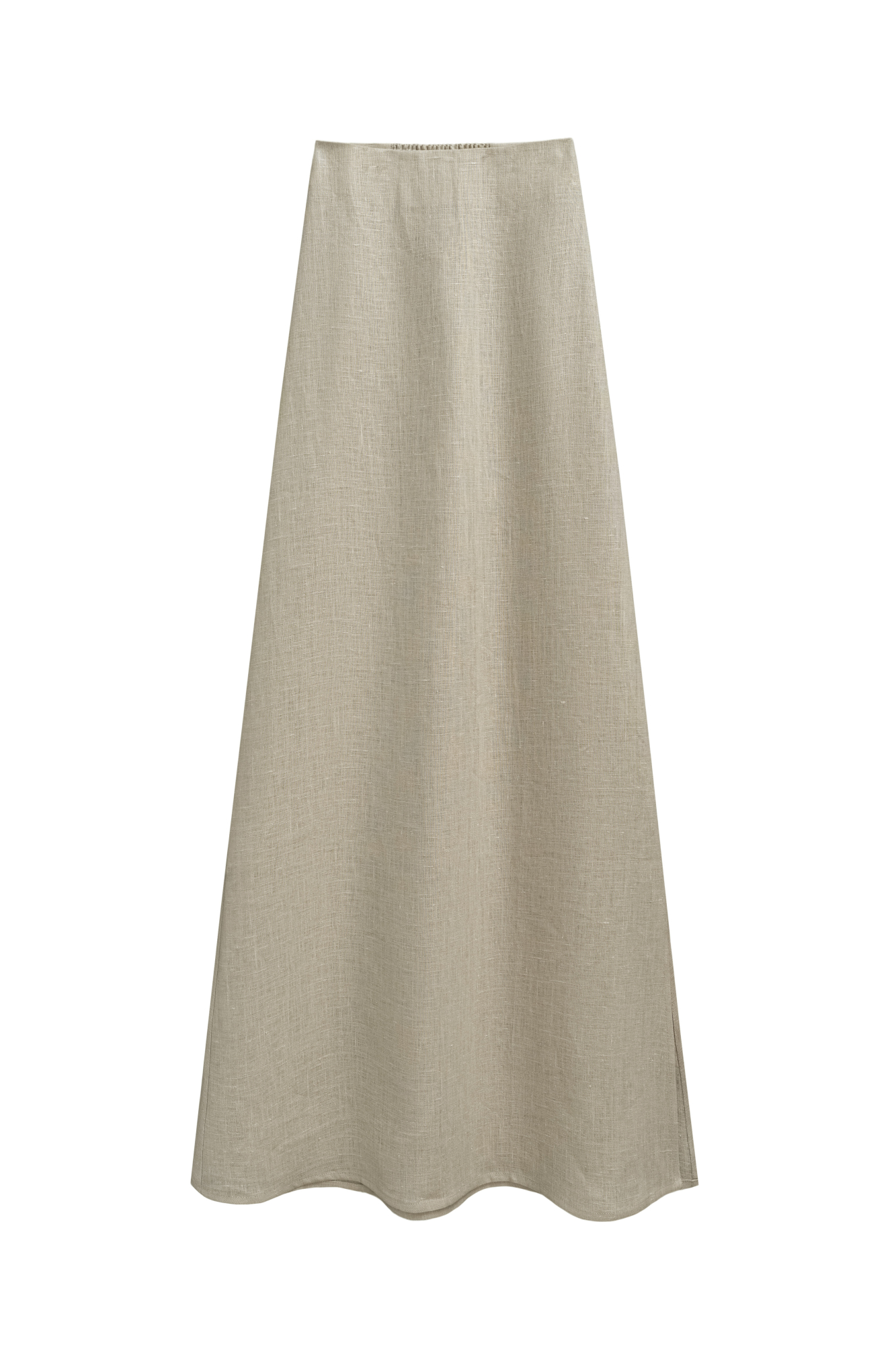 Юбка длины макси из 100% льна. Модель прямого кроя, с небольшим разрезом сбоку, эластичным поясом на резинке и застежкой на молнию. 