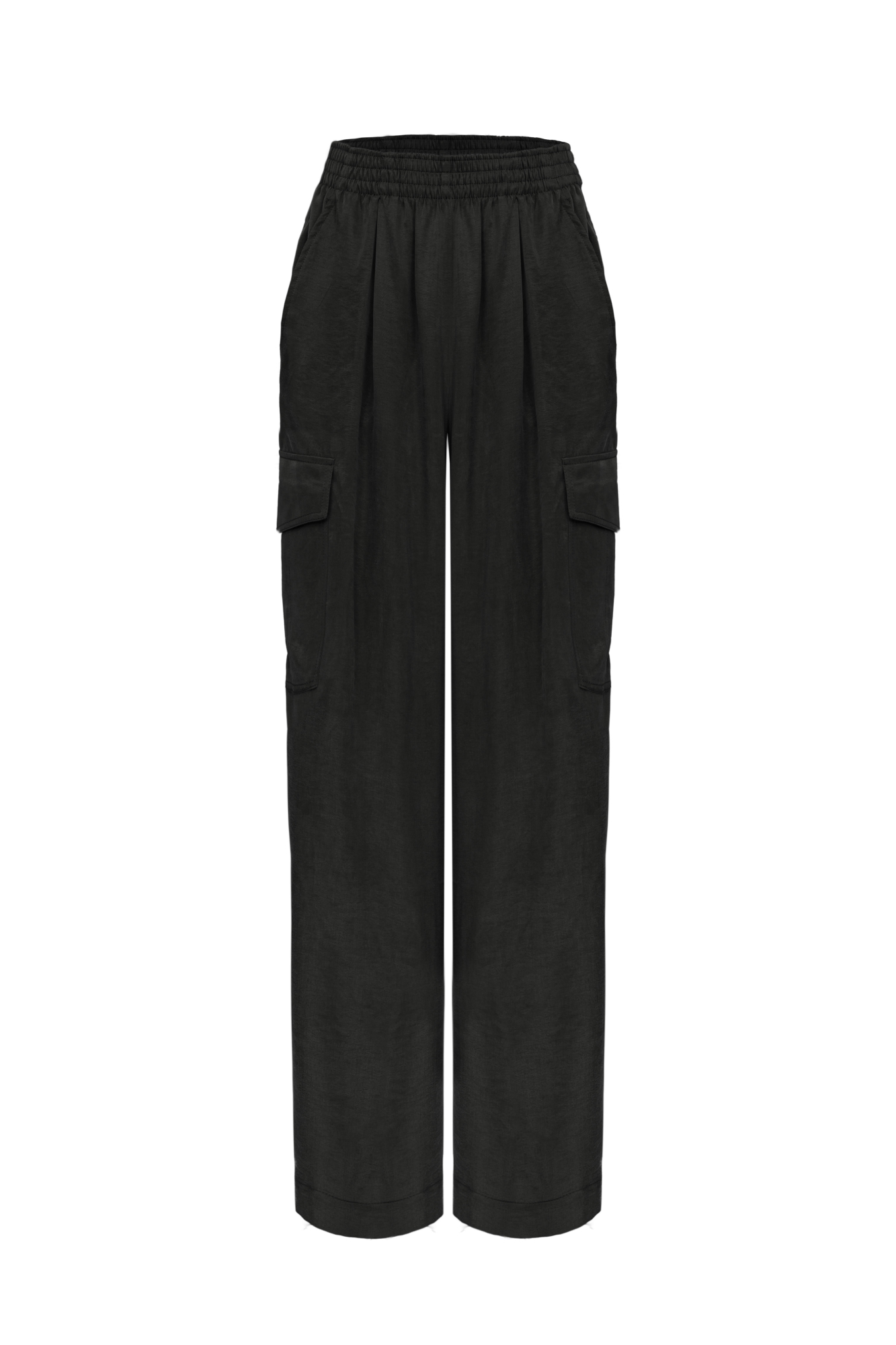 Широкие брюки карго из 100% купры с эластичным поясом на резинке.