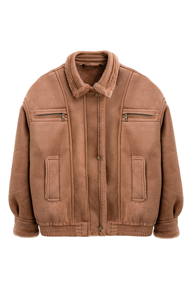 Шерстяной бомбер с воротником-стойкой