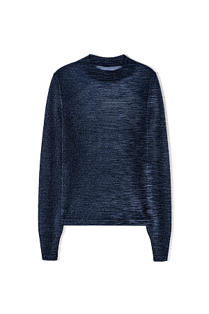 синий Трикотажная тонкая водолазка из вискозы с добавлением люрекса. Модель с длинным рукавом и воротником-стойкой. Воротник, манжеты рукавов и низ изделия выполнены в рубчик.