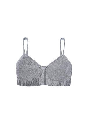 серый Базовый трикотажный топ, выполненный из кашемира и шерсти. Модель на тонких бретельках. вывязанными чашечками и эластичной резинкой в рубчик.