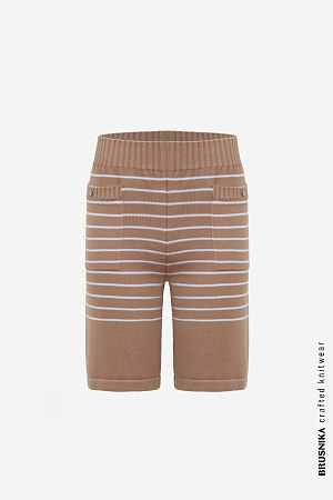 бежевый Свободные хлопковые шорты на резинке, в полоску, с карманами на пуговицах.