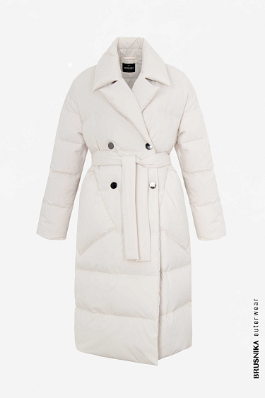 Двубортный пуховик с поясом на запах