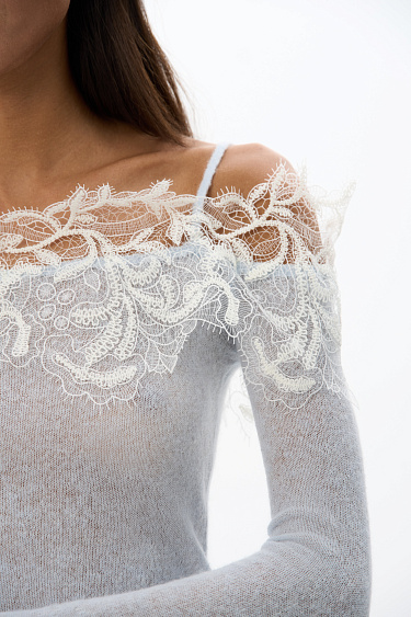 Лонгслив из шерсти мериноса с кружевом