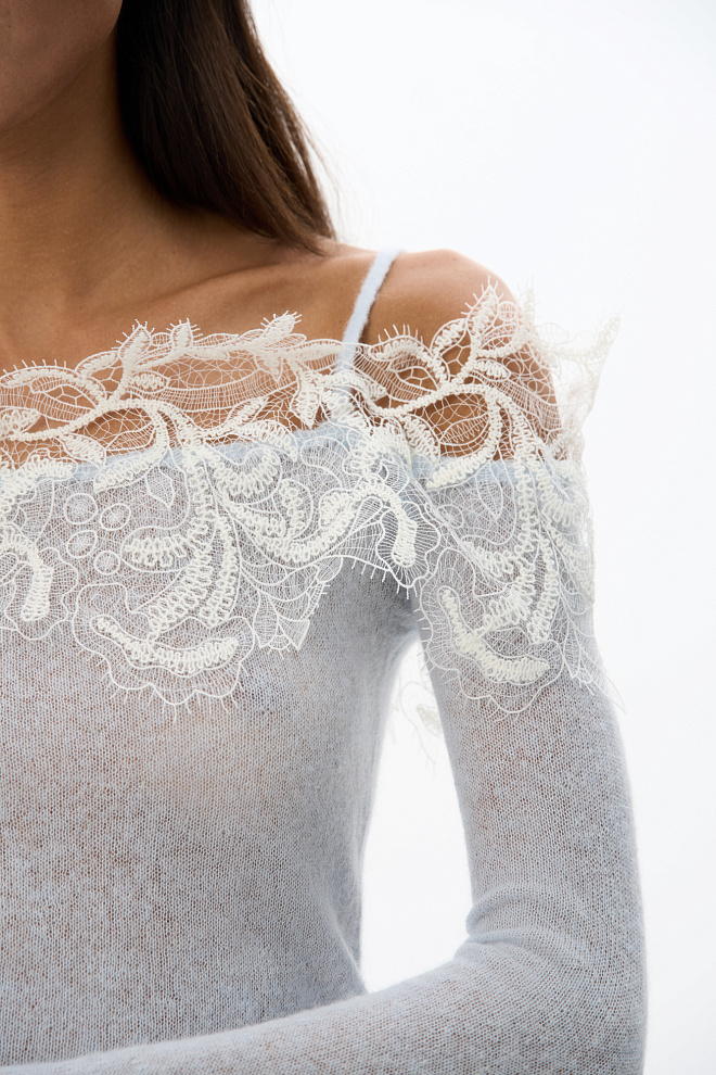 Лонгслив из шерсти мериноса с кружевом