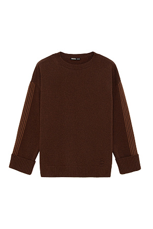 коричневый Трикотажный джемпер из шерсти с добавлением кашемира. Модель свободного силуэта со спущенной линией плеча и контрастными полосами на рукавах.
