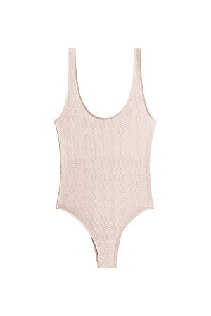 бежевый Классический слитный купальник на тонких бретельках, U-образным вырезом и глубоким вырезом на спине.