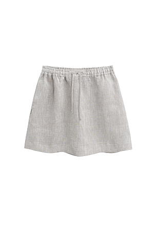 серый Юбка длины мини из 100% льна. Модель А-силуэта, с широким эластичным поясом на кулиске. Изделие декорировано&nbsp;&nbsp;брендированным ярлыком. 
