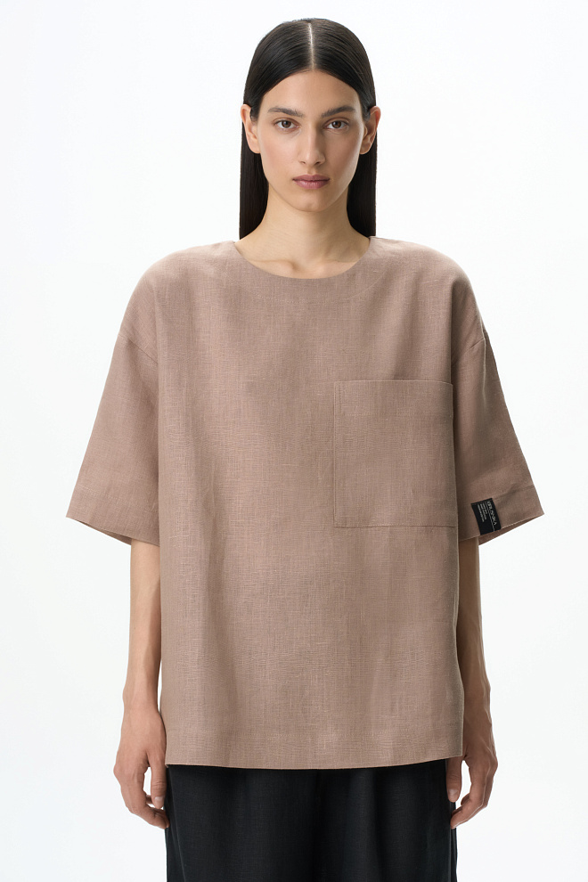 Футболка из 100% льна с нагрудным карманом