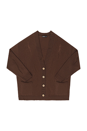 коричневый Кардиган из 100% льна с рваным узором. Дополнить образ можно топом.
