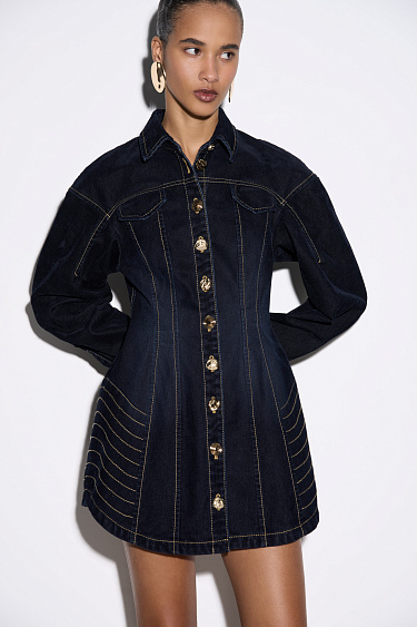 Джинсовое платье мини с эффектом бархата