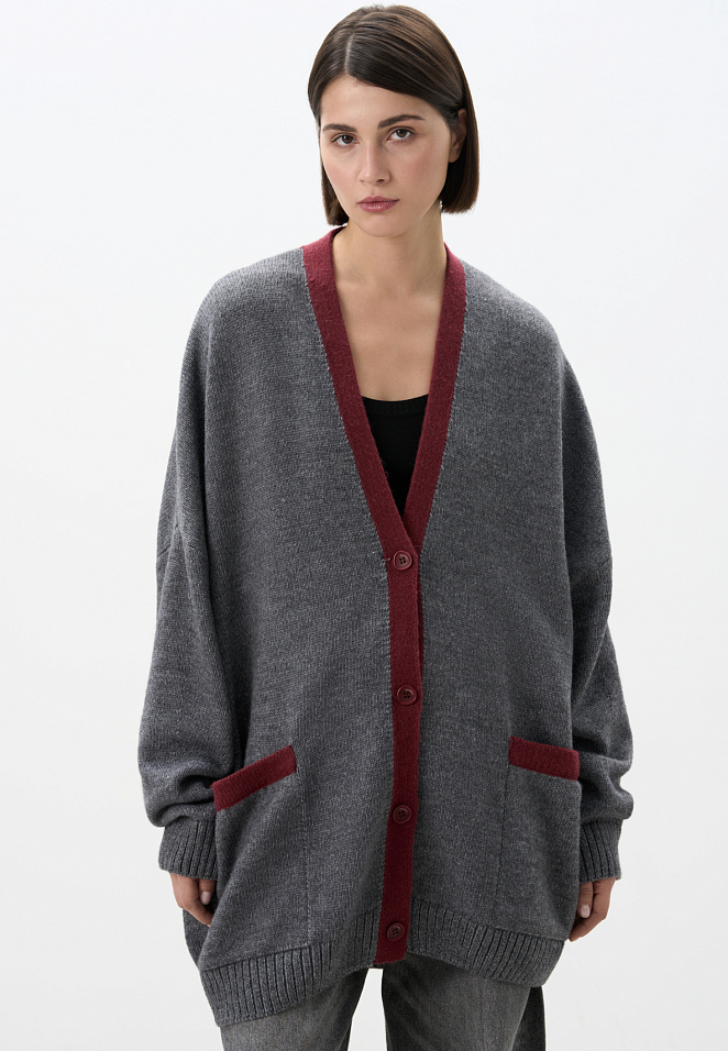 Кардиган из шерсти альпака с контрастной планкой