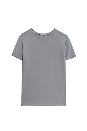 серый Футболка из модала облегающего силуэта. Модель с коротким рукавом и круглым вырезом горловины. 