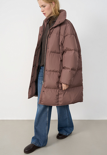 Пуховик с капюшоном и трикотажными манжетами