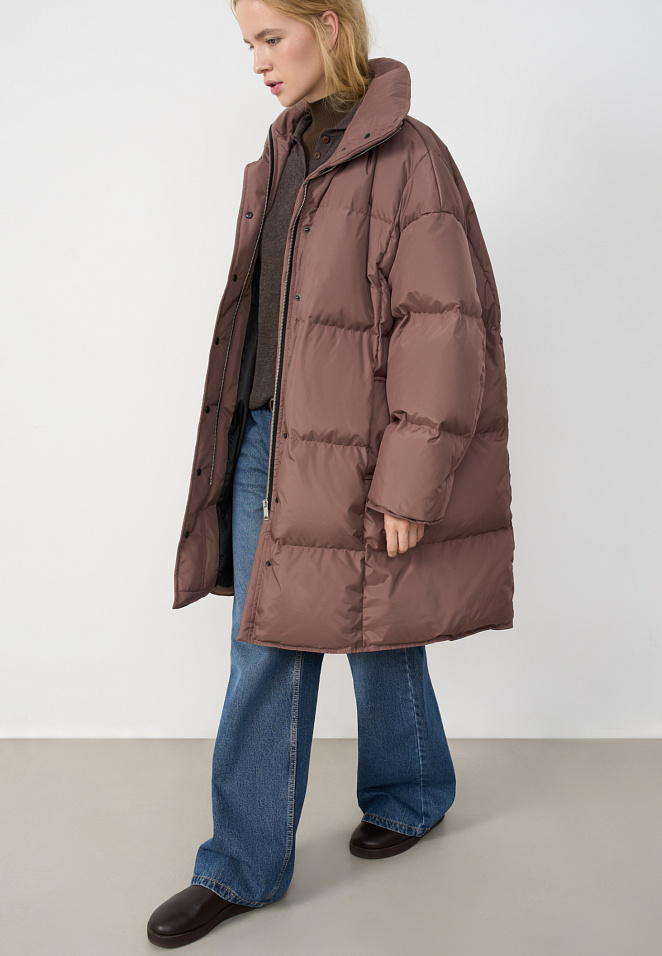 Пуховик с капюшоном и трикотажными манжетами