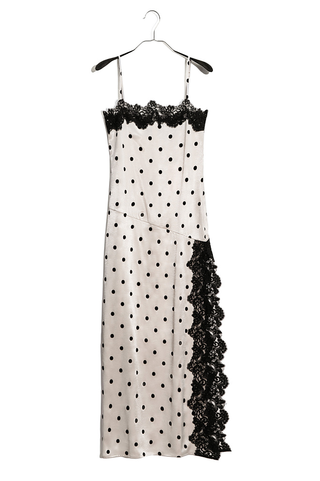 Атласное платье-комбинация в горох