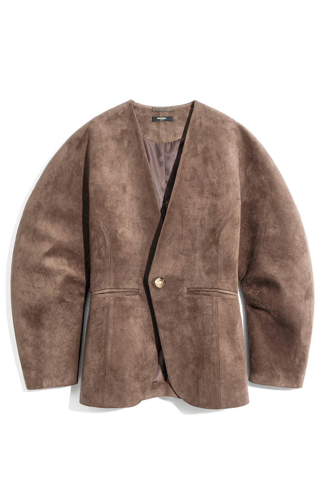 Жакет с объемными рукавами с отделкой под замшу 