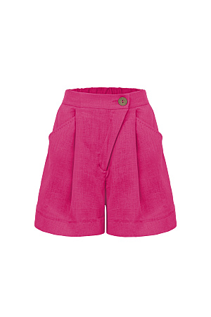 фуксия Шорты из 100% льна. Модель свободного силуэта с карманами по бокам и застежкой с потайной молнией и пуговицей.
