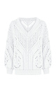 Ажурный джемпер из хлопка с V-образным вырезом. Свободная посадка, длинный рукав с манжетами. Джемпер станет прекрасным дополнением к брюкам и к юбке, а фасон позволяет носить джемпер как вырезом на груди, так и на спине.